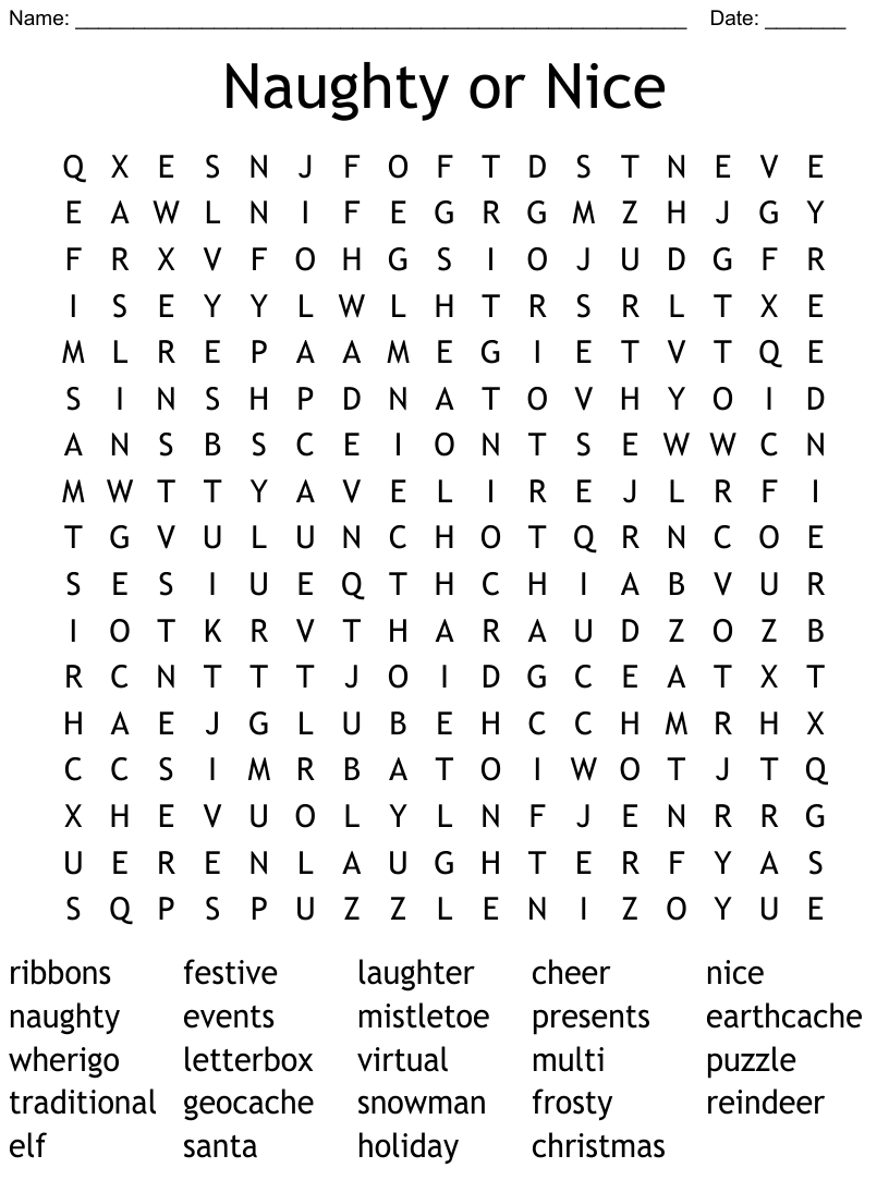 Naughty Or Nice Word Search WordMint