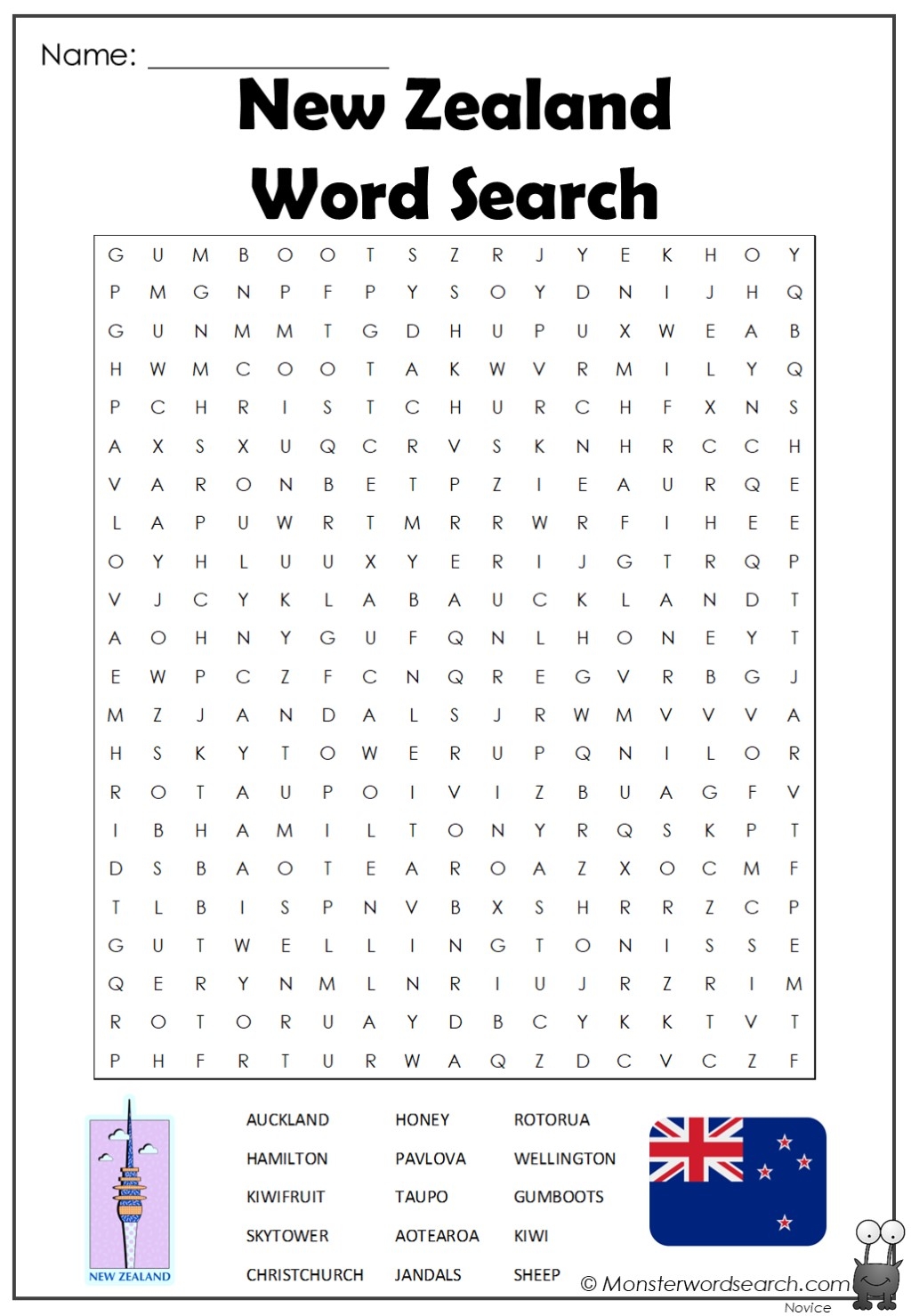 New Zealand Word Search Printable