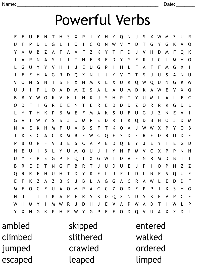 Word Search Printable Verbs