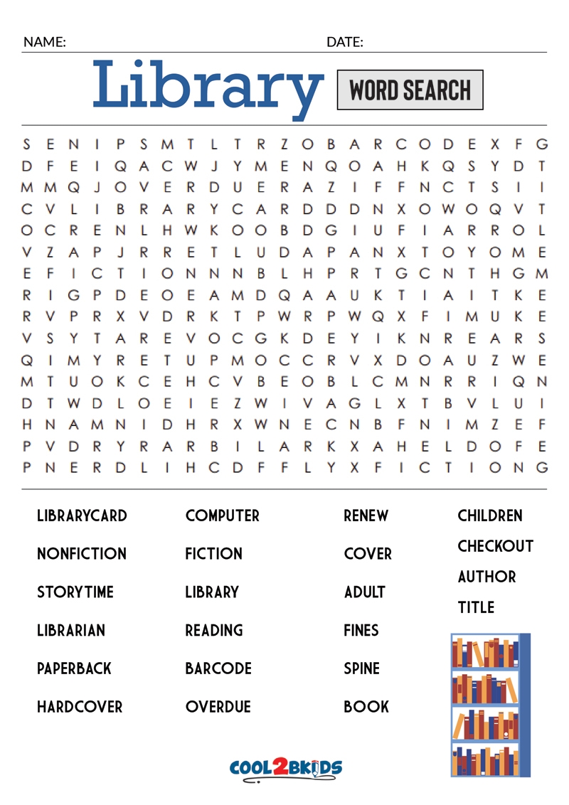 Printable Library Word Search Cool2bKids