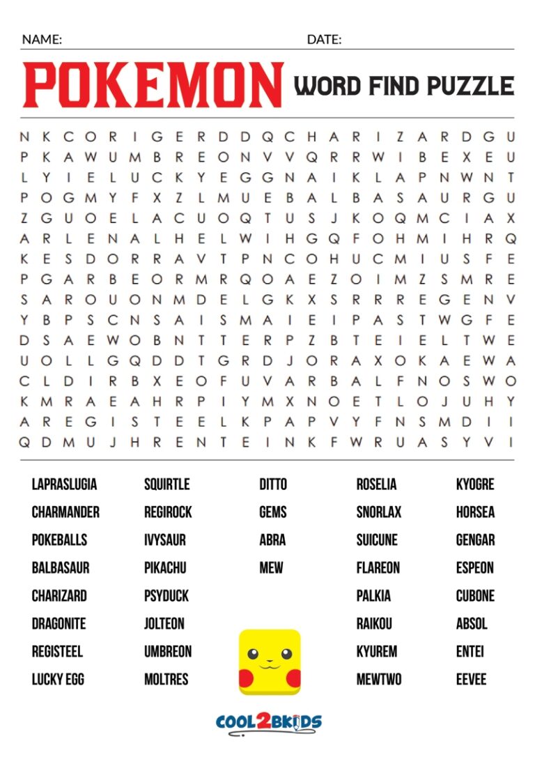 Printable Pokemon Word Search Cool2bKids Word Search Printable