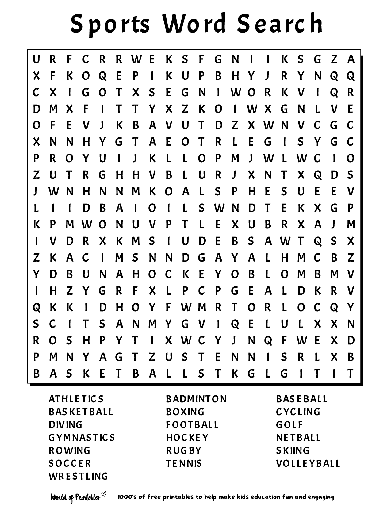 Word Search Printable For Kids