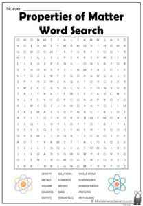 Properties Of Matter Word Search Monster Word Search