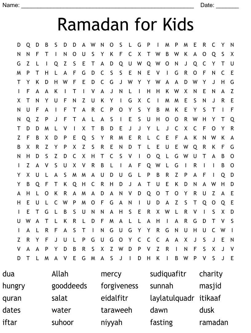 Word Search Ramadan Printable