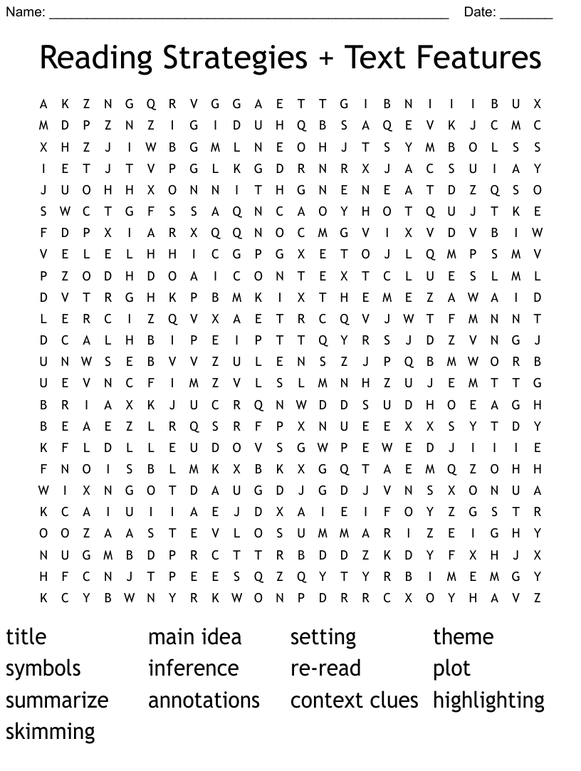 Reading Strategies Text Features Word Search WordMint