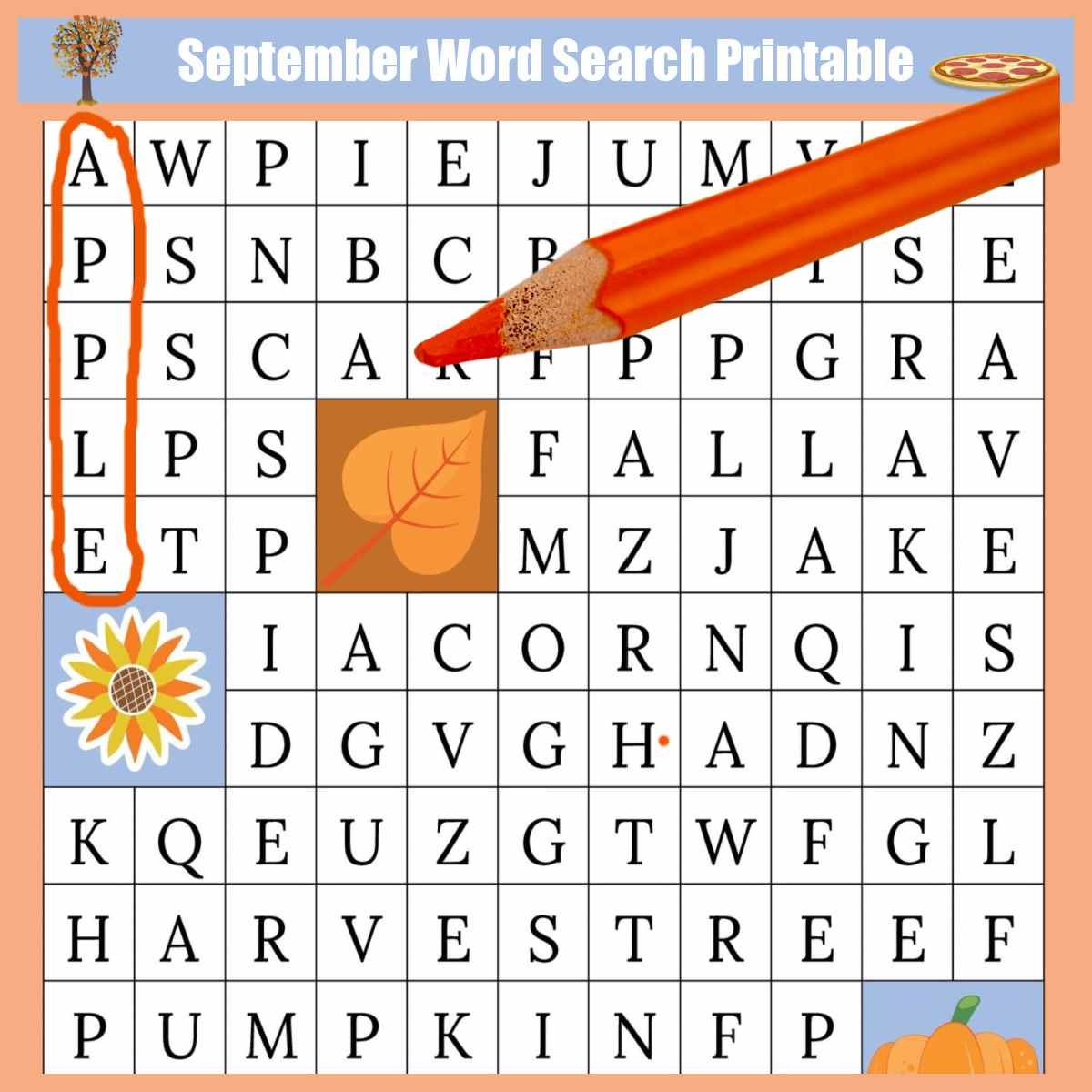 Word Search Printable September