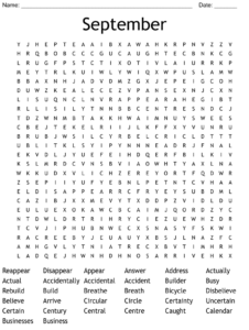 September Word Search WordMint