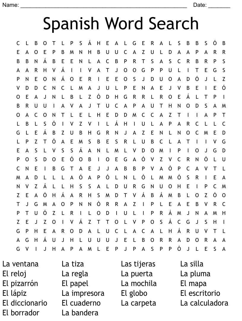 Word Search Printable In Spanish