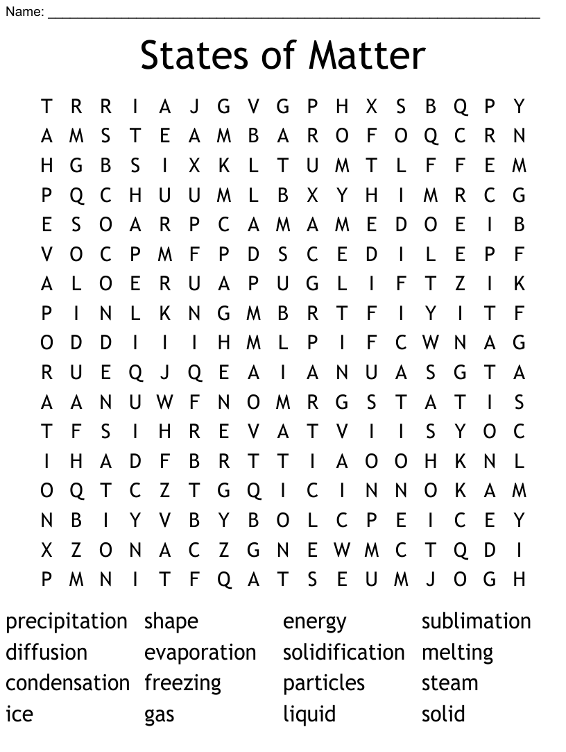 Matter Word Search Printable