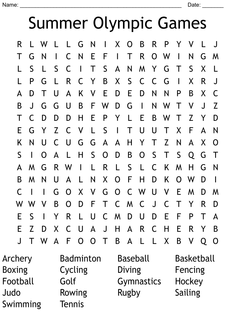 Summer Olympic Games Word Search WordMint