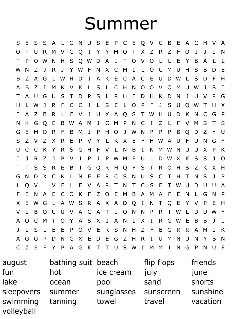 Summer Word Search WordMint