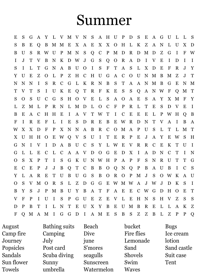 Summer Word Search WordMint