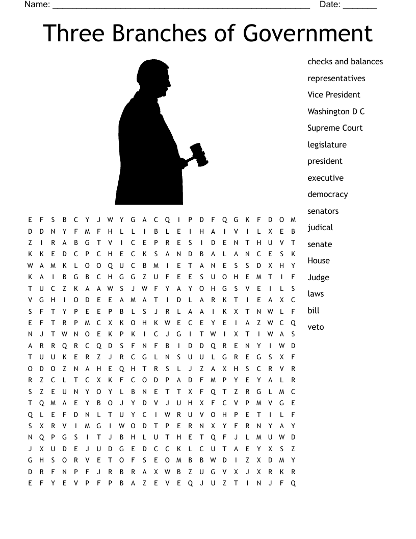 Three Branches Of Government Word Search WordMint