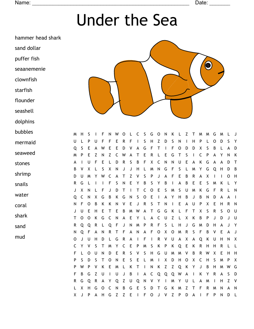 Word Search Printable Ocean Word Search Printable