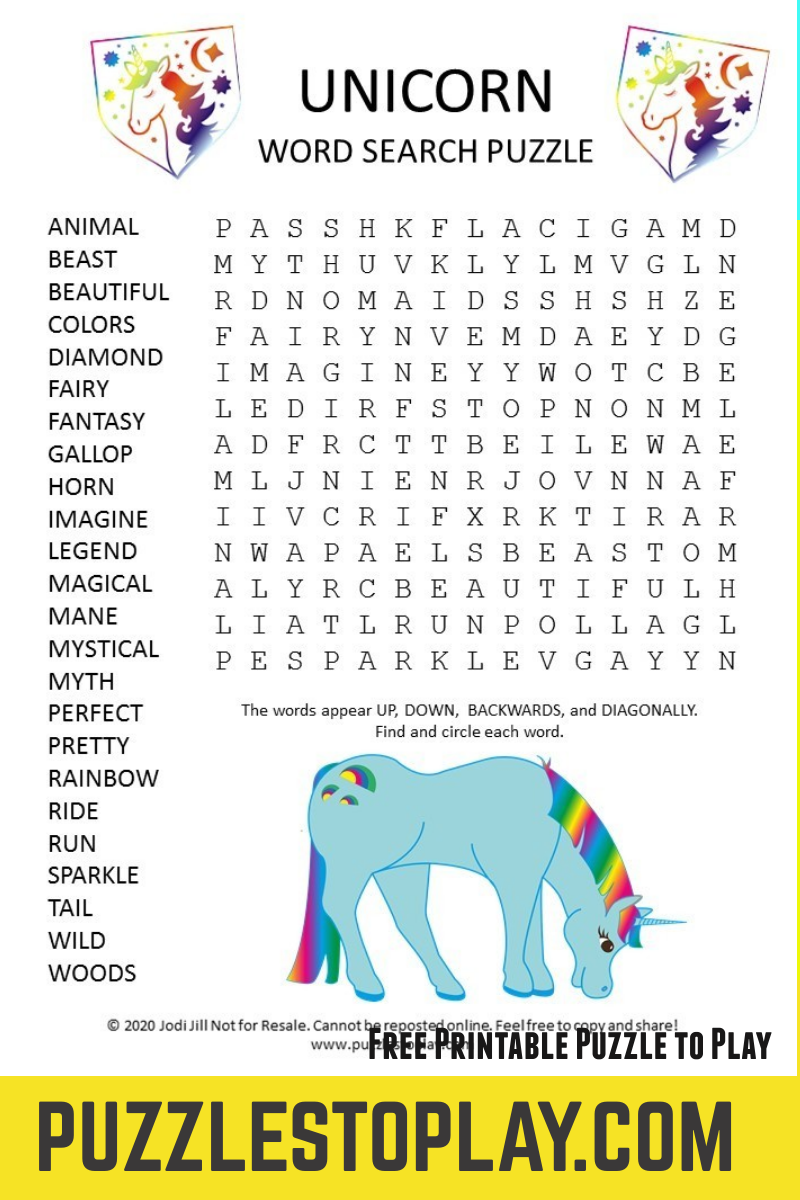 Unicorn Word Search Word Puzzles For Kids Free Printable Word Searches Kids Word Search
