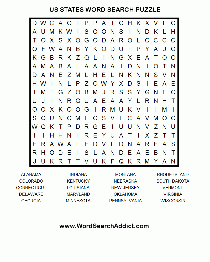 Word Search Printable Us States - Word Search Printable