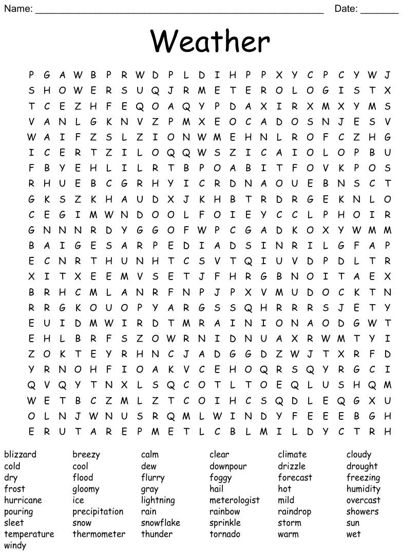 Word Search Printable Weather