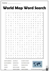 World Map Word Search Monster Word Search