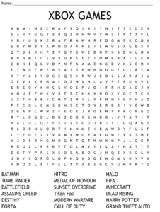 XBOX GAMES Word Search WordMint