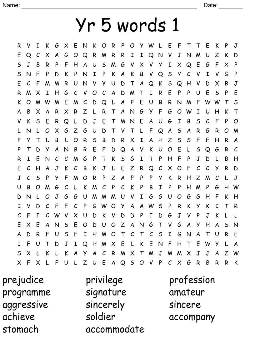 Word Search 5 Words