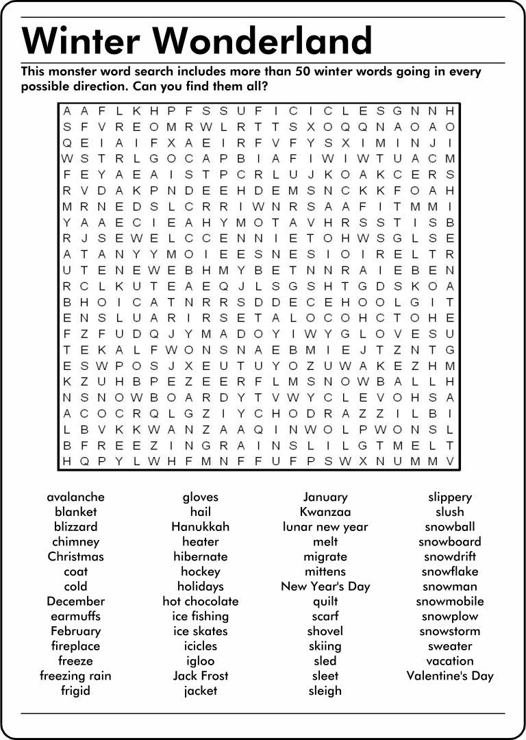 10 Best 100 Word Word Searches Printable Free Printable Word Searches Winter Words Word Puzzles For Kids