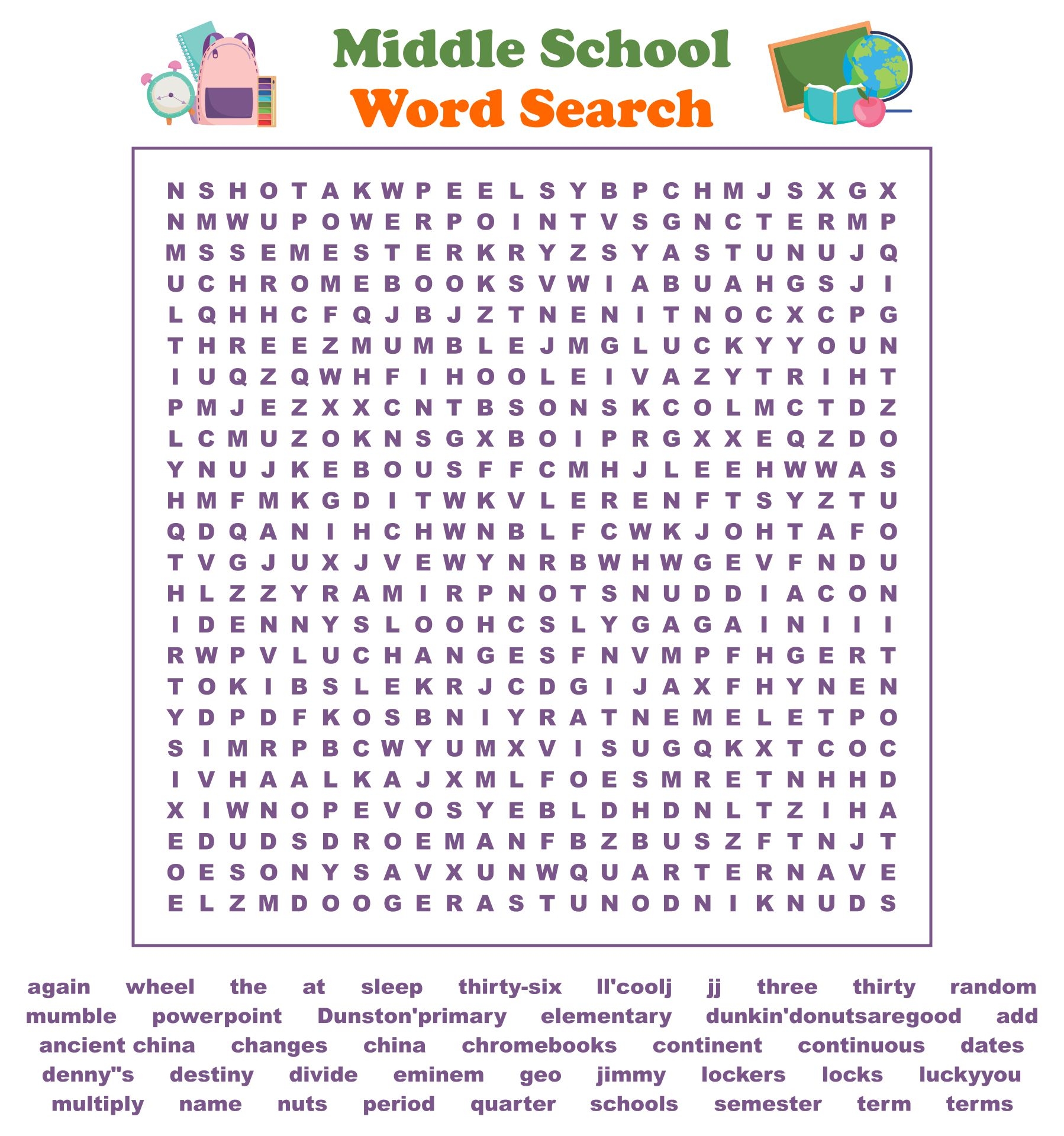 Free Word Searches For Middle School