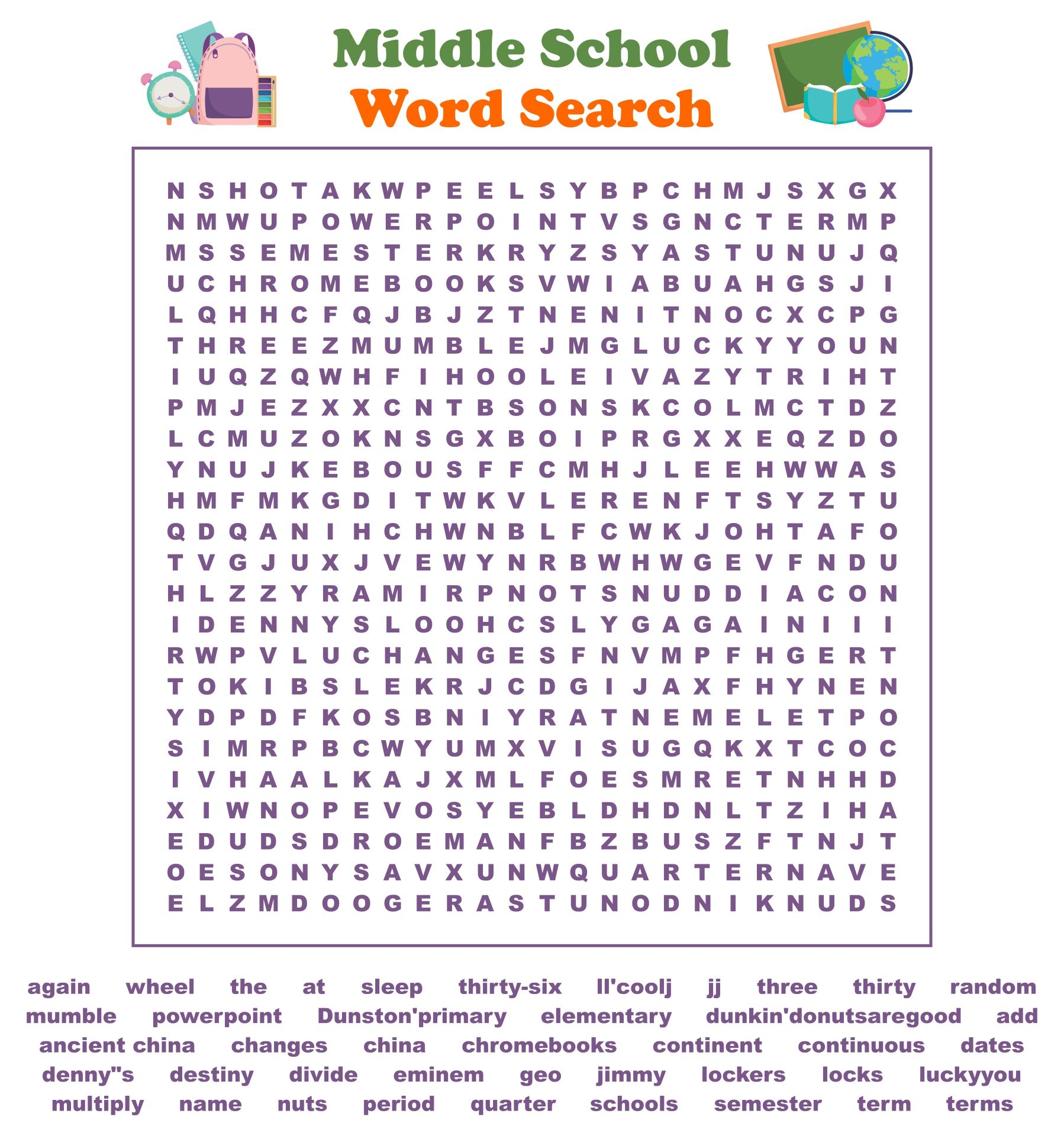 Free Word Searches For Middle School Pdf