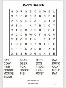 100 Printable Grade 1 Animals Word Searches With Answers Etsy