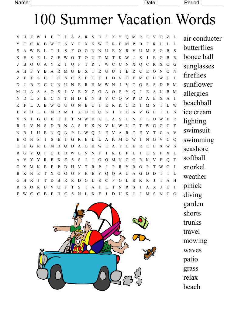 100 Summer Vacation Words Word Search WordMint