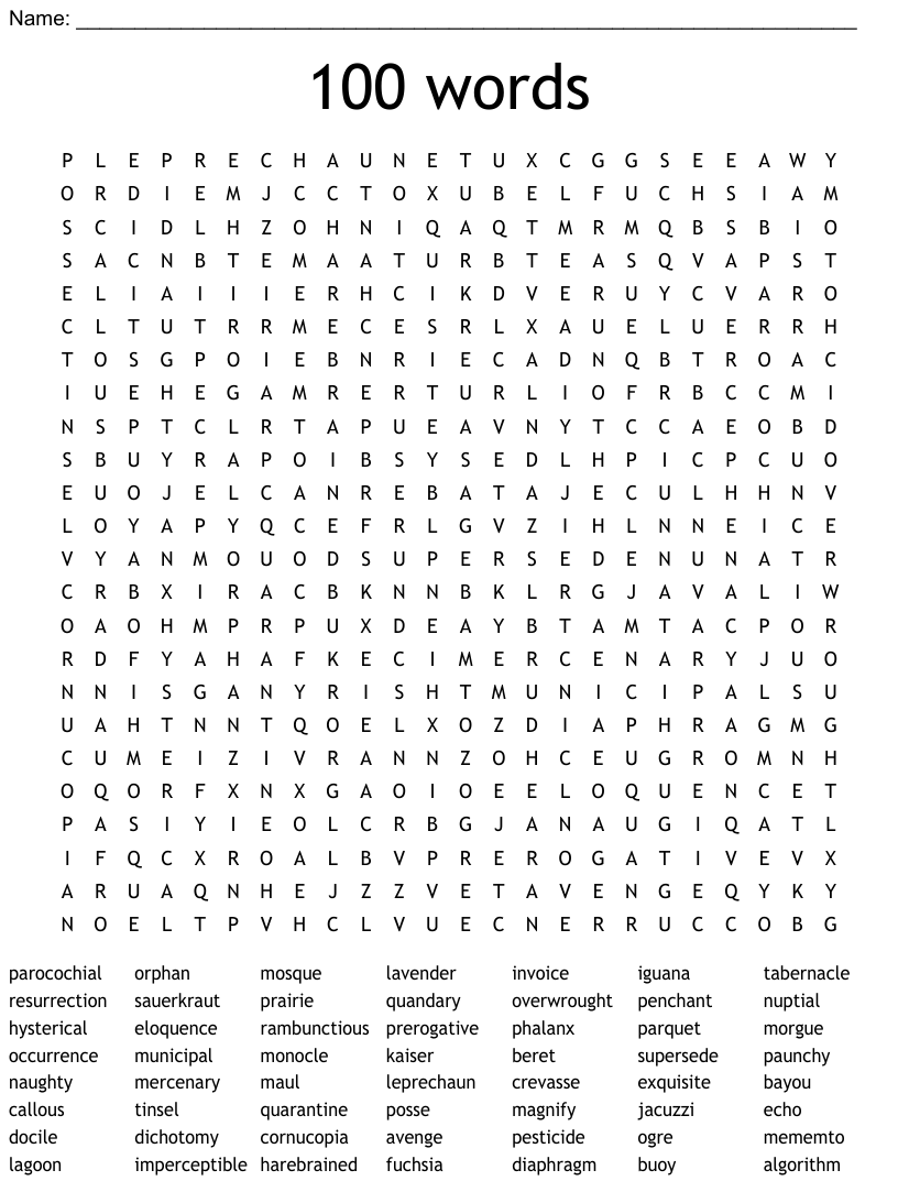 100 Words Word Search WordMint