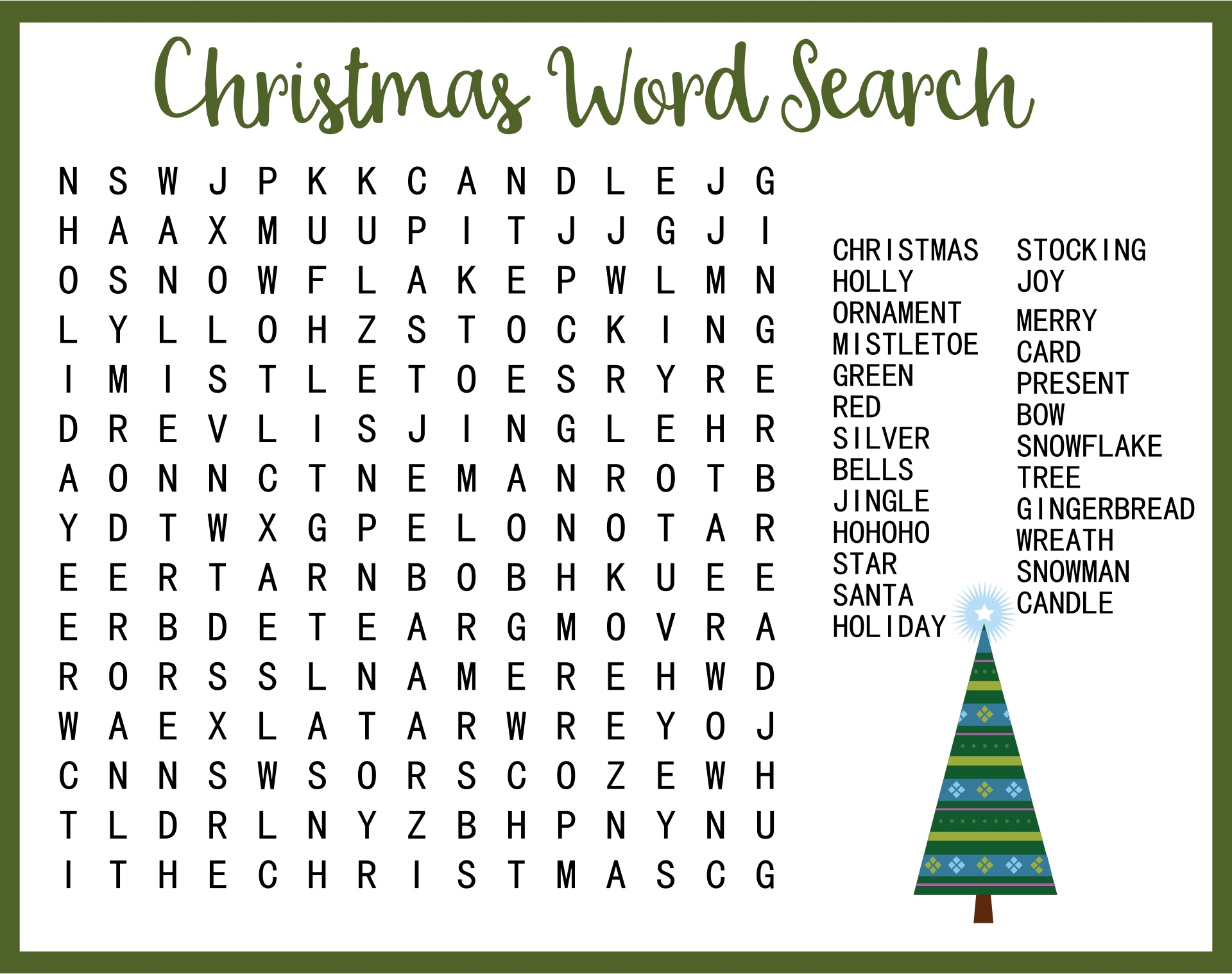 Christmas Holiday Word Search Printable
