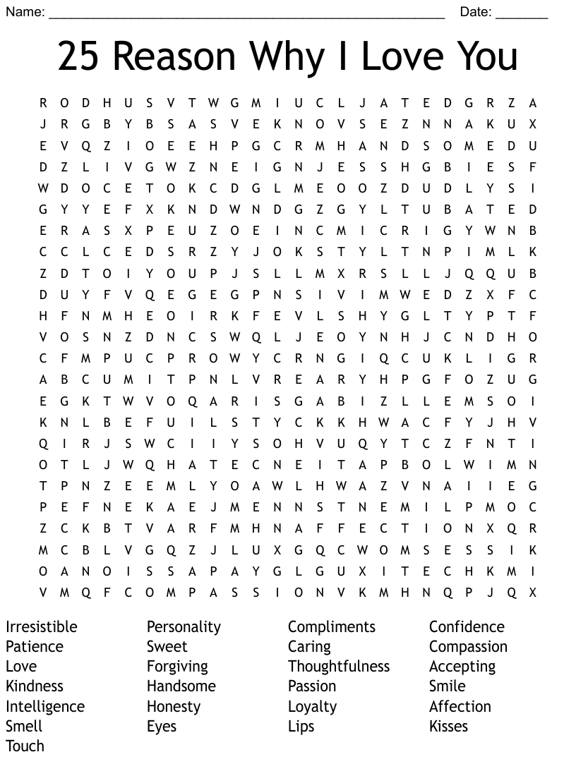 I Love You Word Search