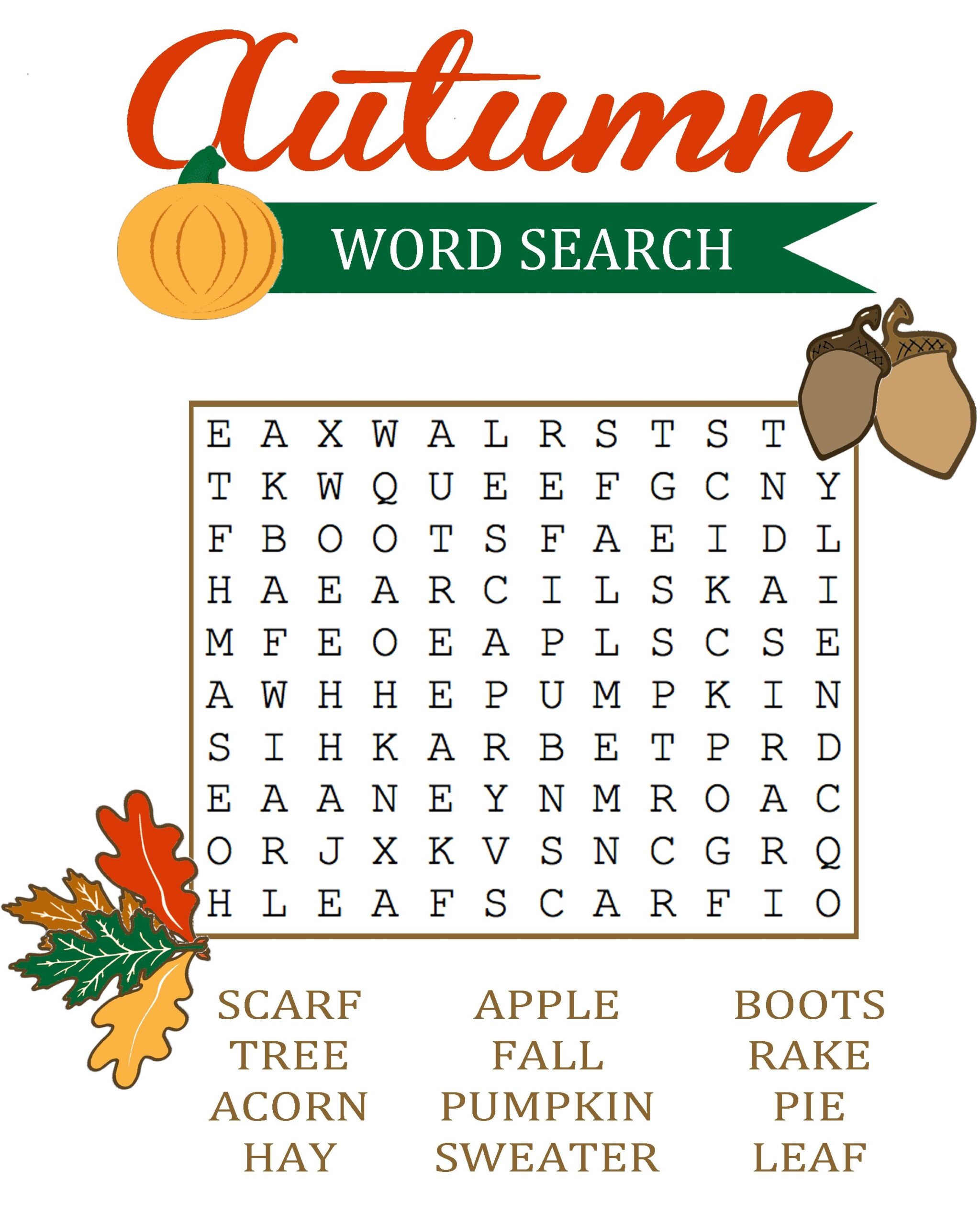 30 Printable Fall Word Search Puzzles