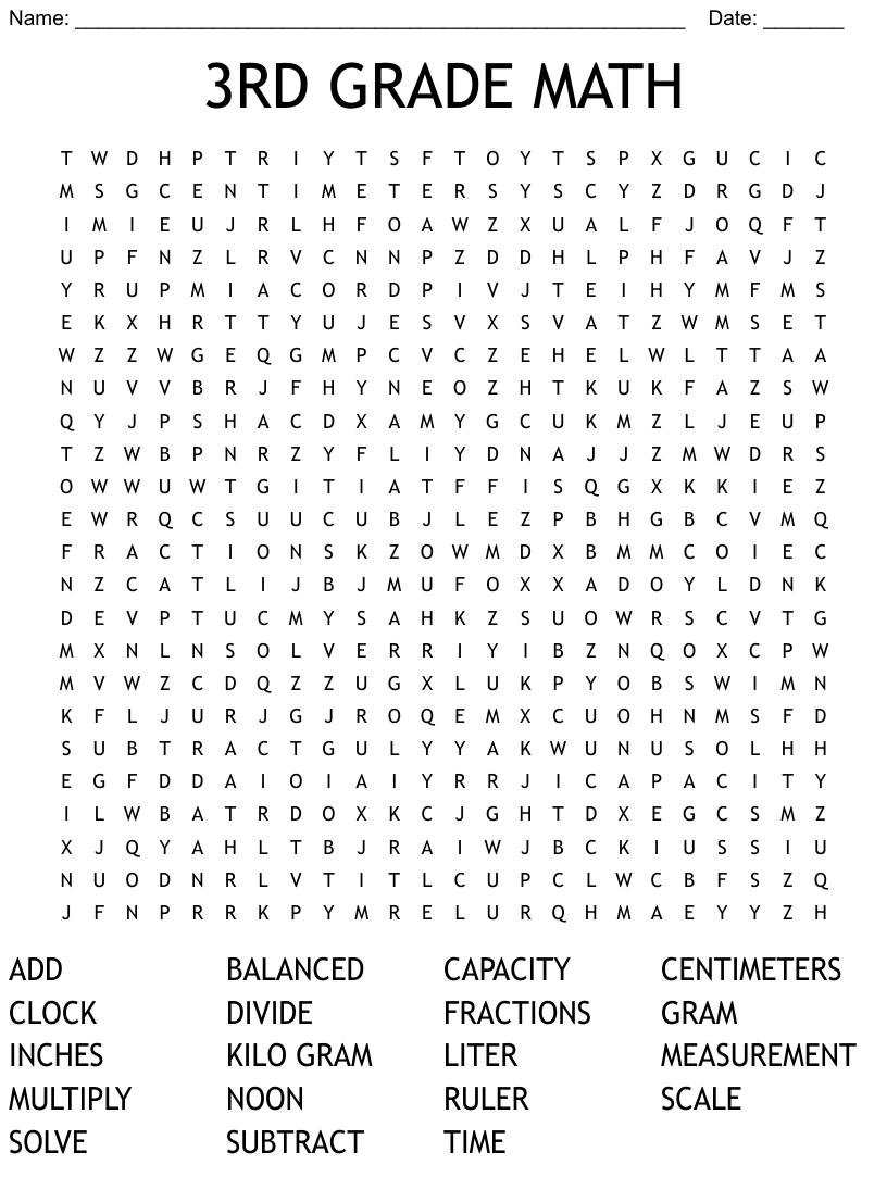 Word Search Third Grade