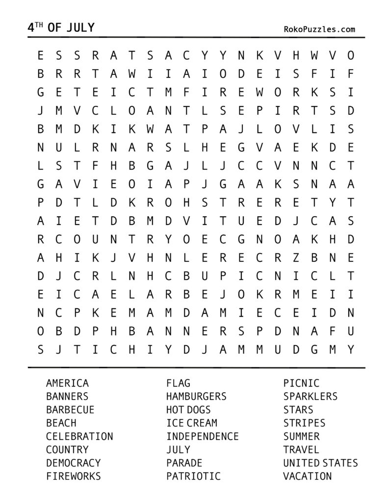 4th Of July Word Search Pdf