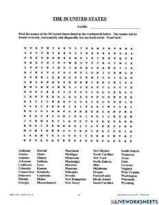 50 States Word Search Worksheet - Word Search Printable