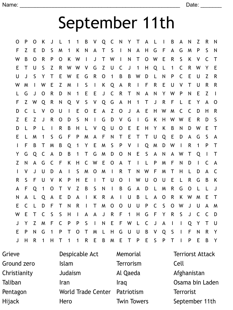 September 11 Word Search