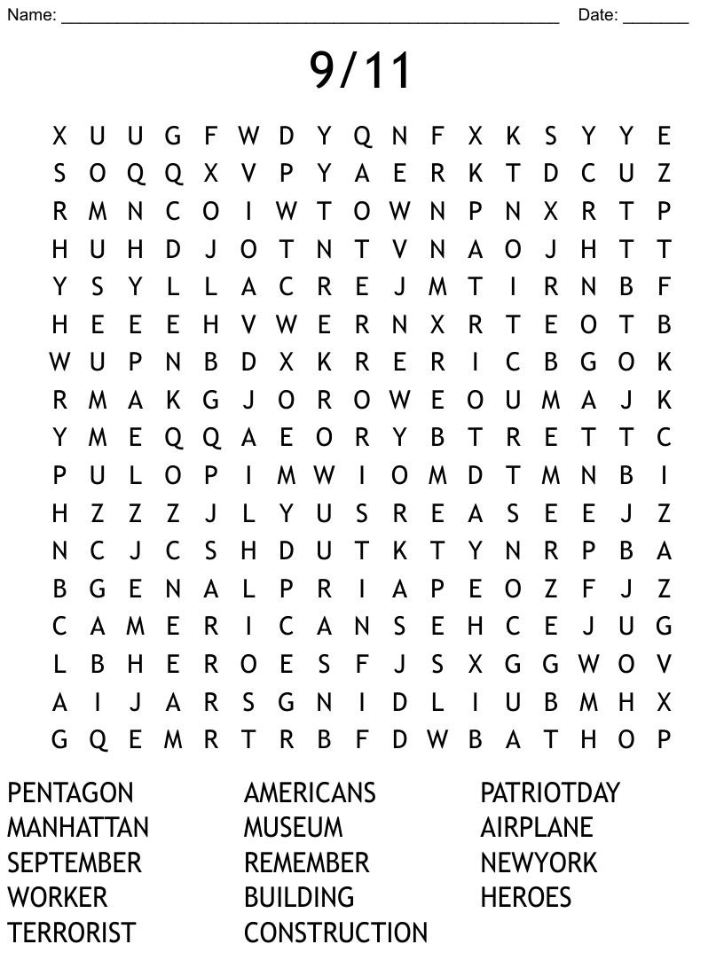 9 11 Word Search WordMint