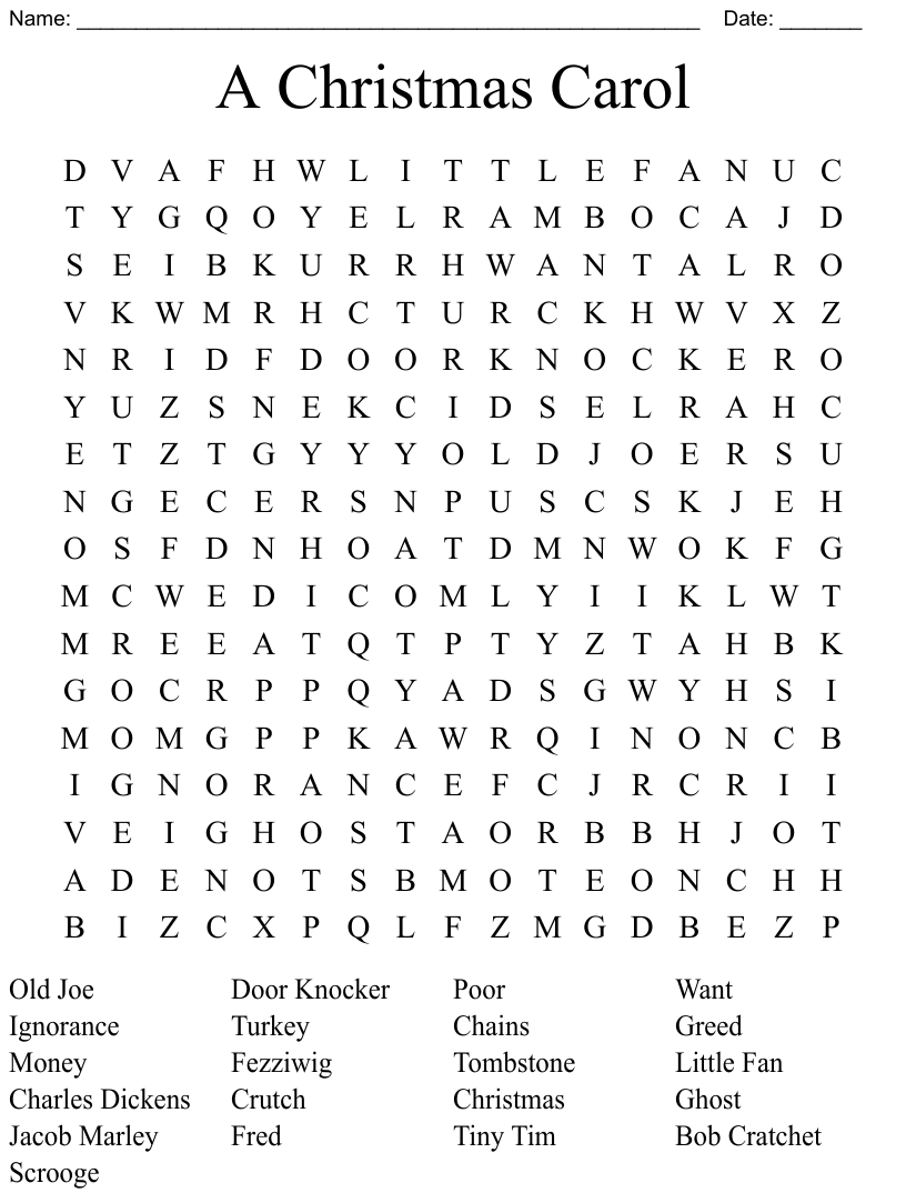 A Christmas Carol By Charles Dickens Word Search WordMint