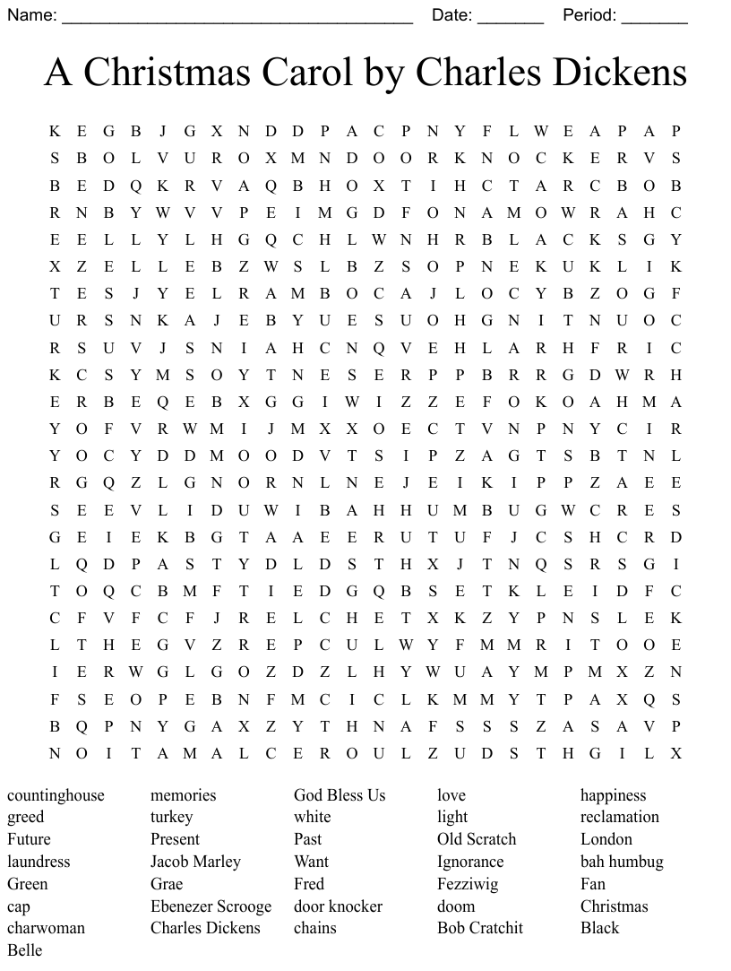 A Christmas Carol By Charles Dickens Word Search WordMint