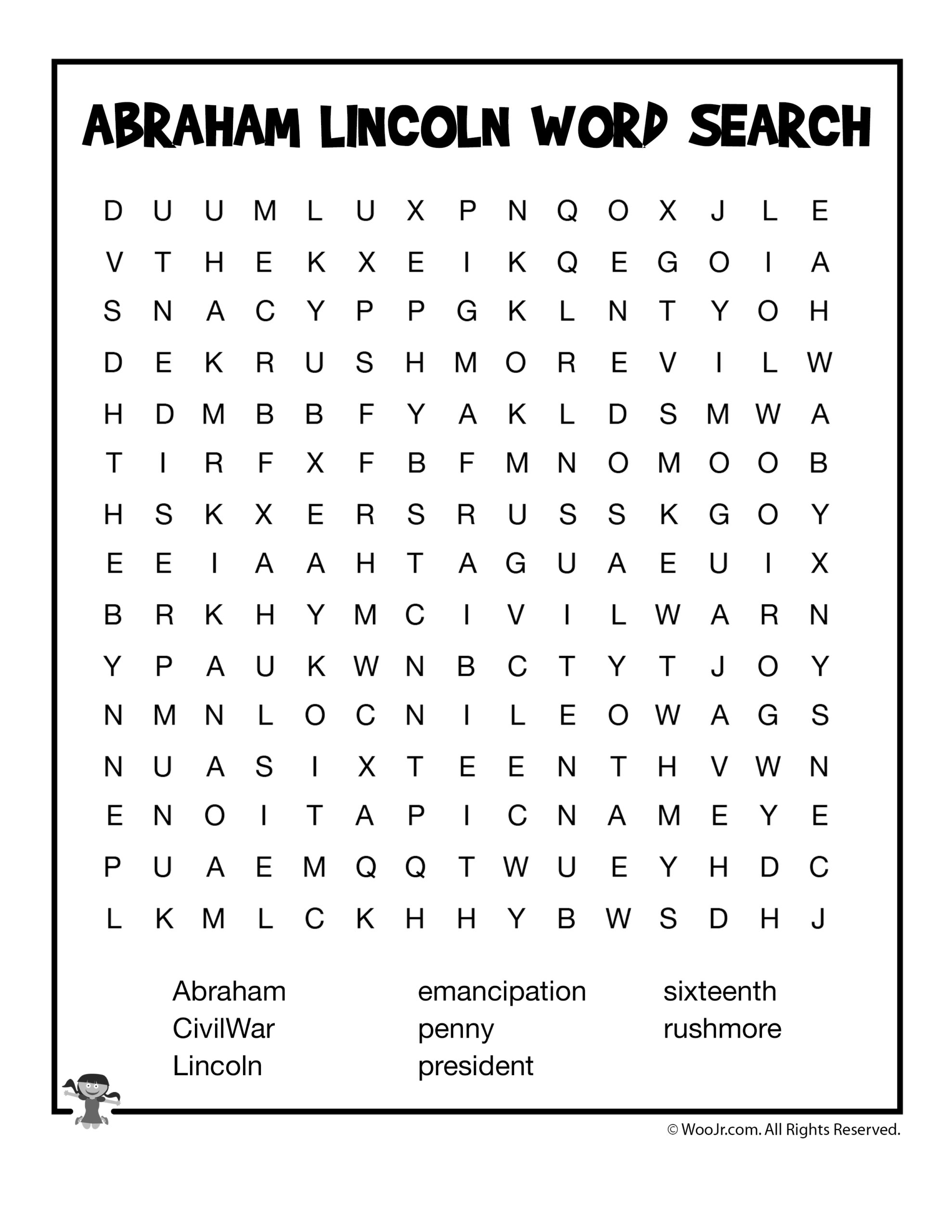 Abraham Lincoln Word Search Woo Jr Kids Activities Children s Publishing