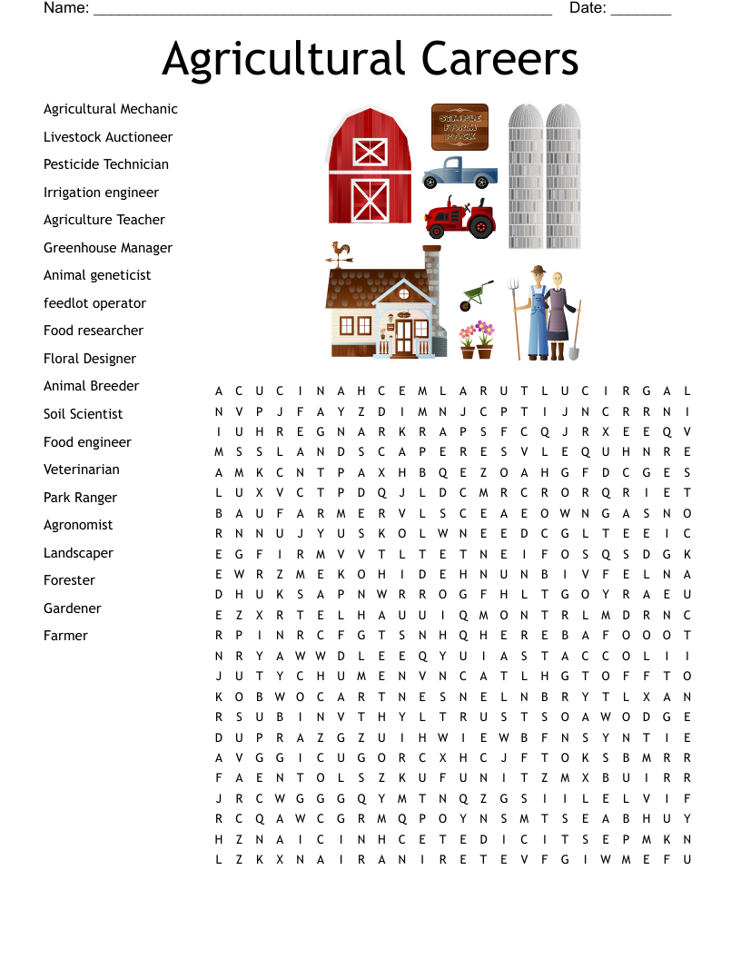 Agricultural Careers Word Search WordMint