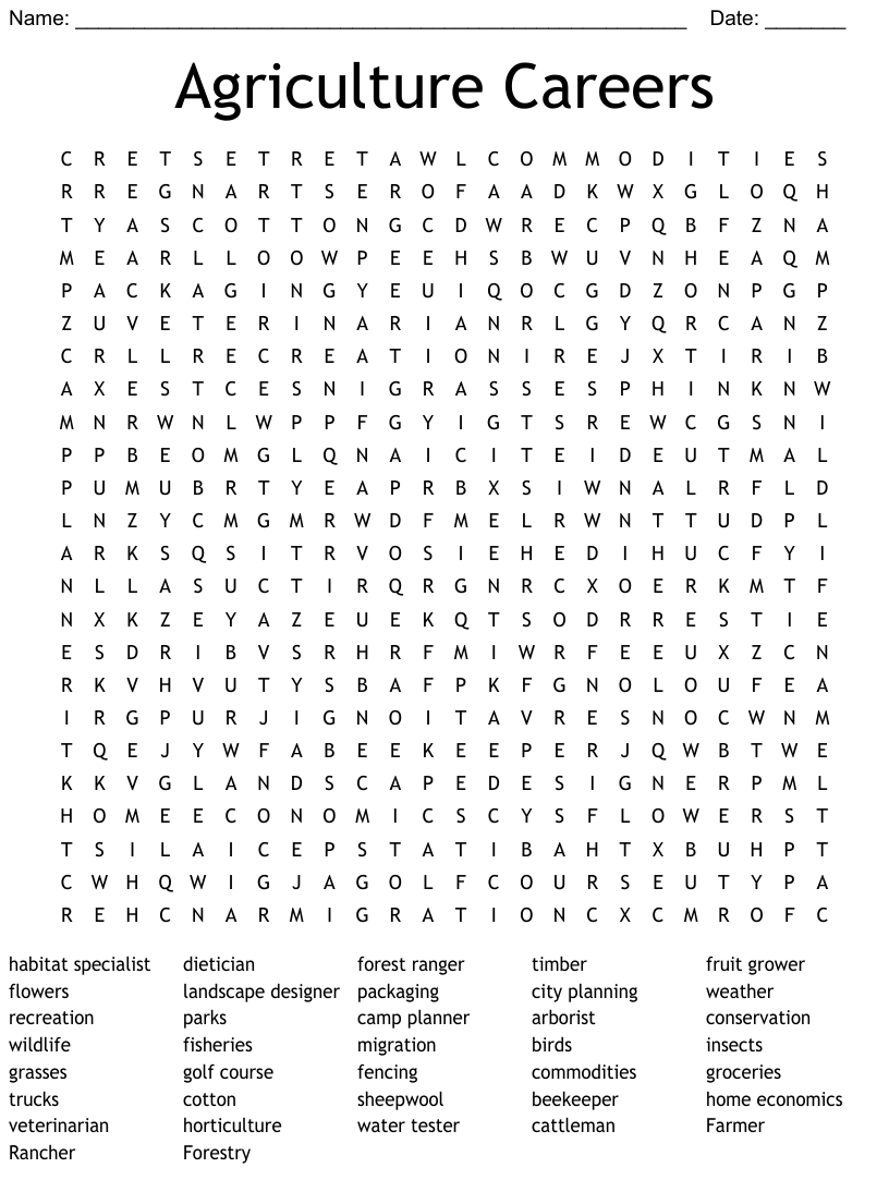 Agriculture Careers Word Search WordMint