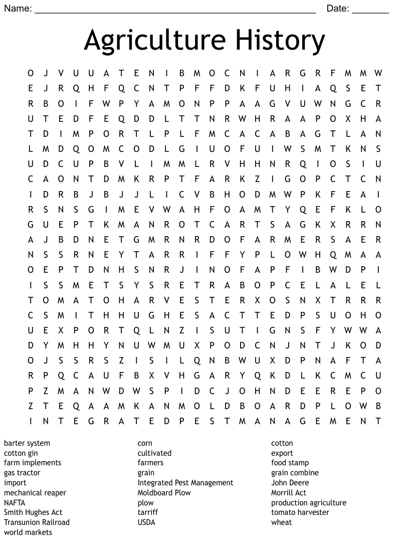 Agriculture History Word Search WordMint