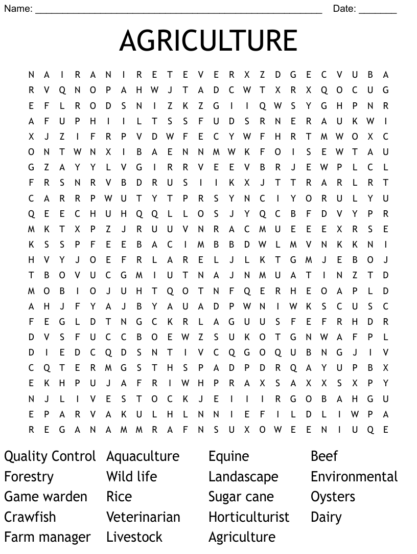 Agriculture Word Search Answers Word Search Printable
