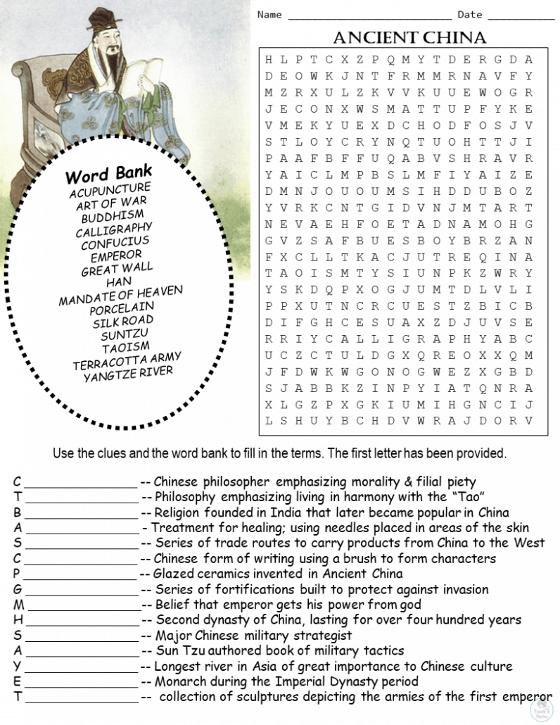 Ancient China Word Search Answer Key