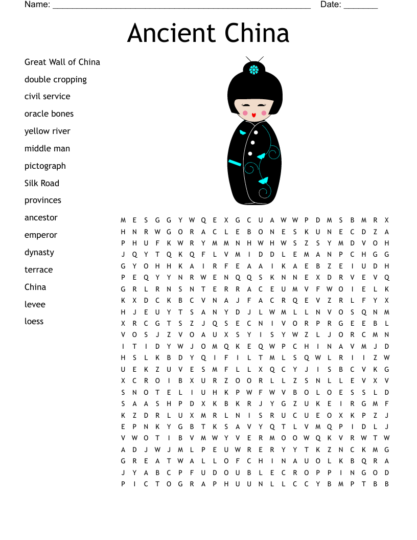 Ancient China Word Search WordMint