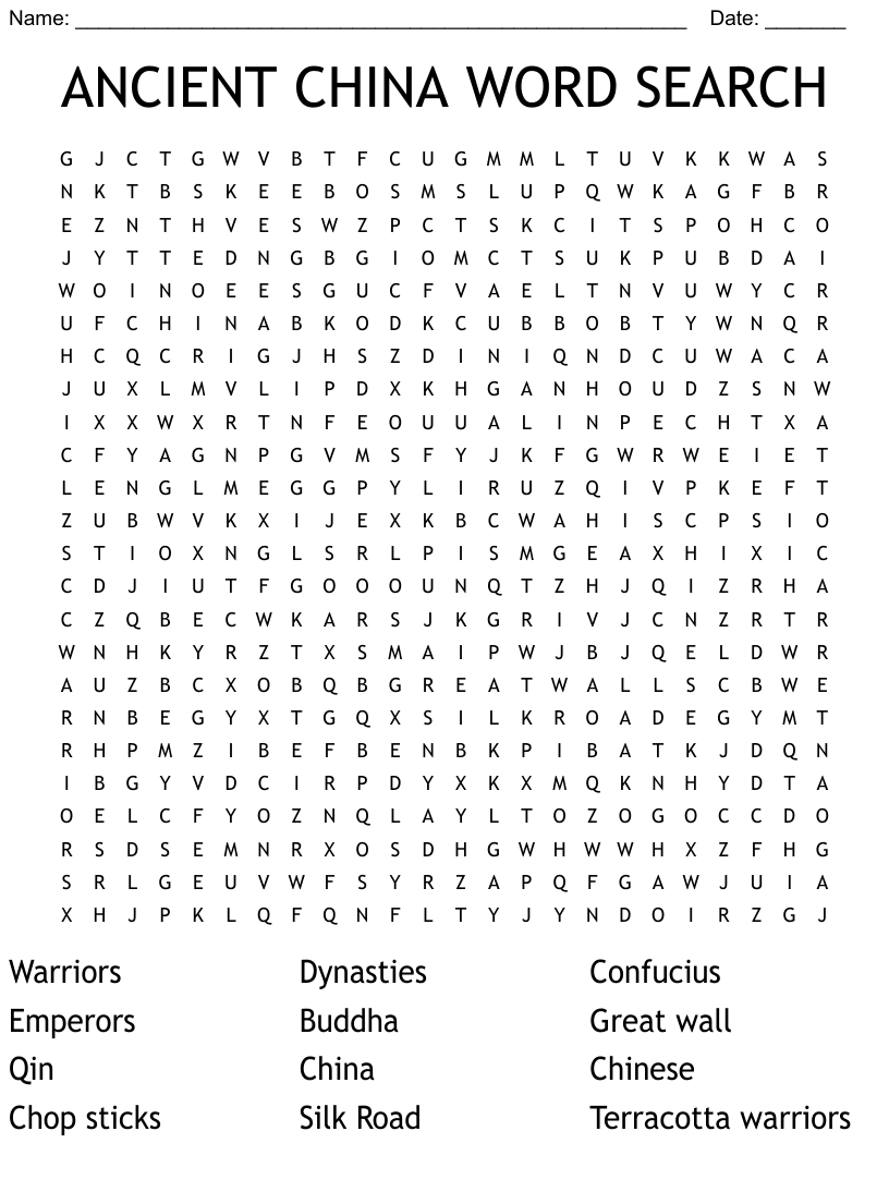 ANCIENT CHINA WORD SEARCH WordMint