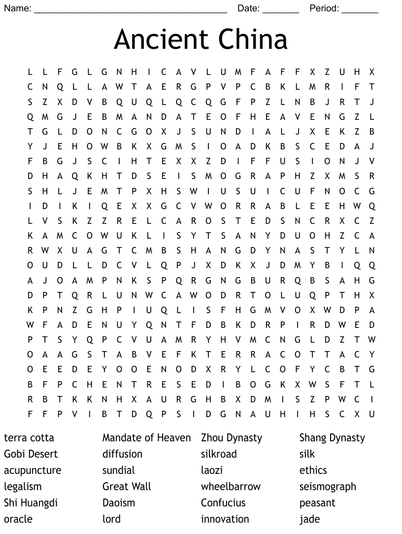 Ancient China Word Search