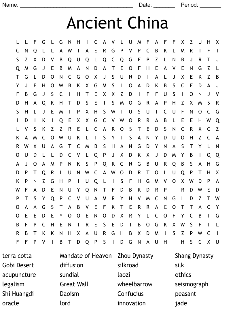 Ancient China Word Search WordMint